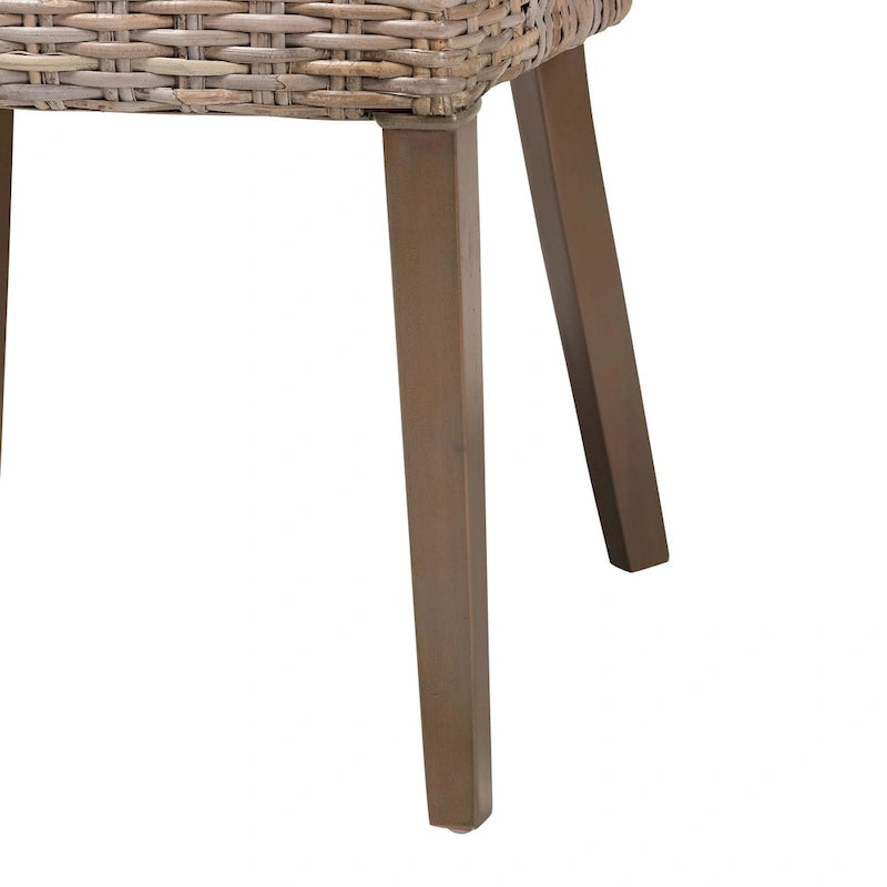 Silla de comedor de ratán y madera de caoba - Gris