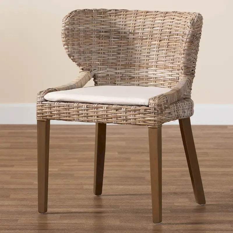 Silla de comedor de ratán y madera de caoba - Gris