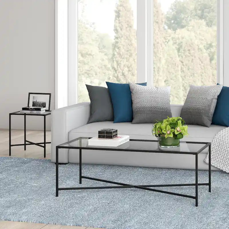 Mesa de centro geométrica con tablero de vidrio templado