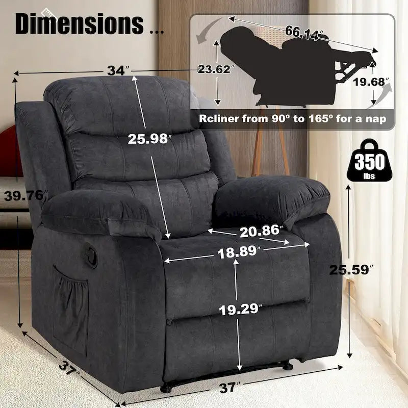 Sillón reclinable tapizado con vibración y calefacción