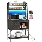 Estantería de cocina de 5 niveles con tira de luces LED, toma de corriente y armario deslizante