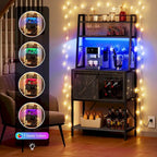 Estantería de cocina de 5 niveles con tira de luces LED, toma de corriente y armario deslizante
