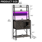Estantería de cocina de 5 niveles con tira de luces LED, toma de corriente y armario deslizante