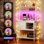 Estantería de cocina de 5 niveles con tira de luces LED, toma de corriente y armario deslizante