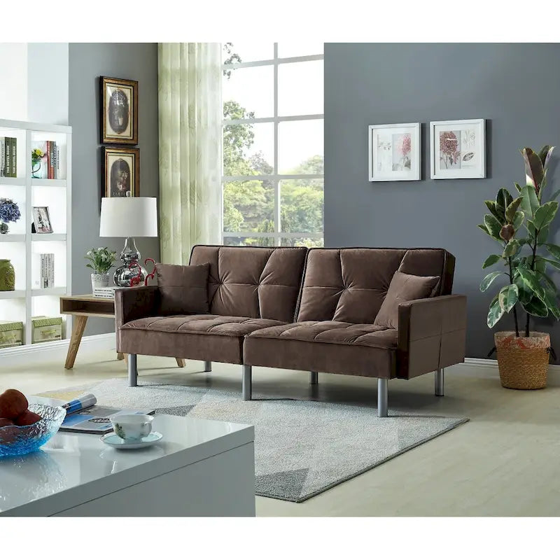 Sofá cama convertible de terciopelo de mediados de siglo