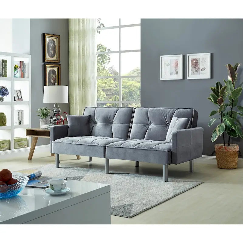 Sofá cama convertible de terciopelo de mediados de siglo