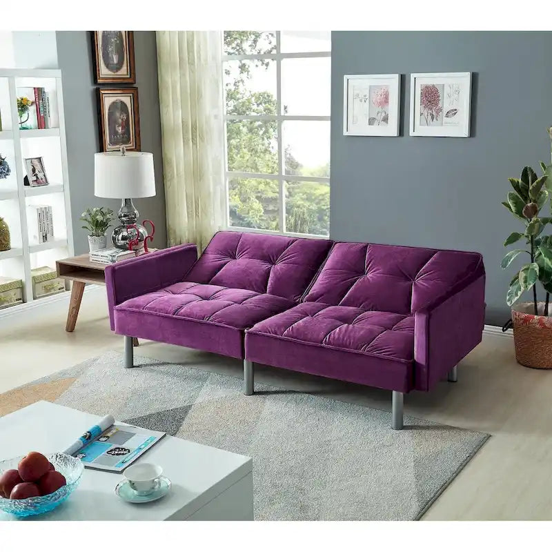 Sofá cama convertible de terciopelo de mediados de siglo