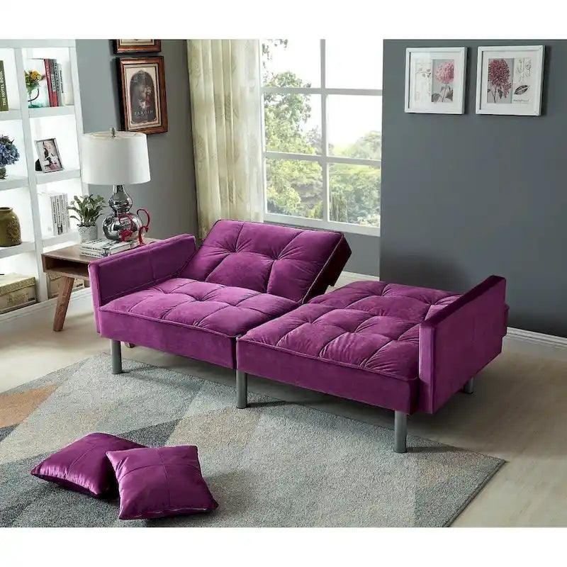 Sofá cama convertible de terciopelo de mediados de siglo
