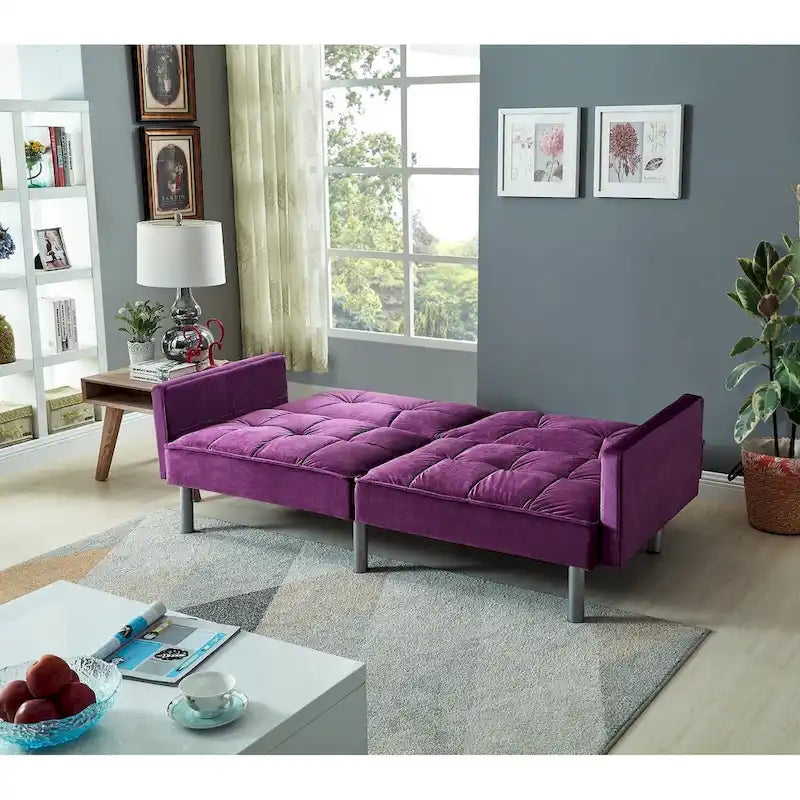 Sofá cama convertible de terciopelo de mediados de siglo