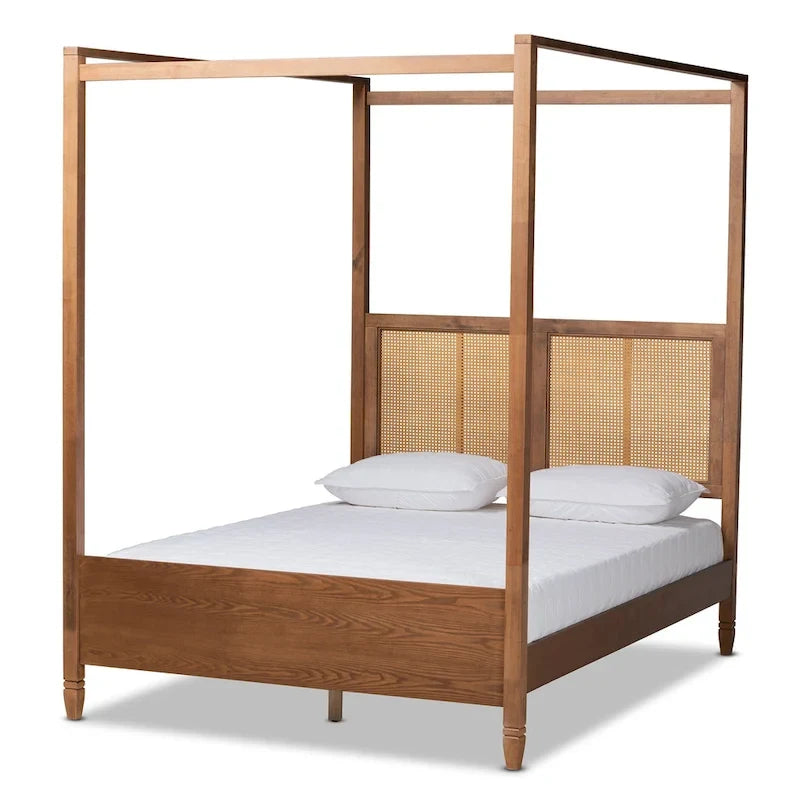 Cama con dosel de ratán sintético moderno