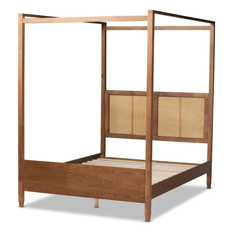 Cama con dosel de ratán sintético moderno