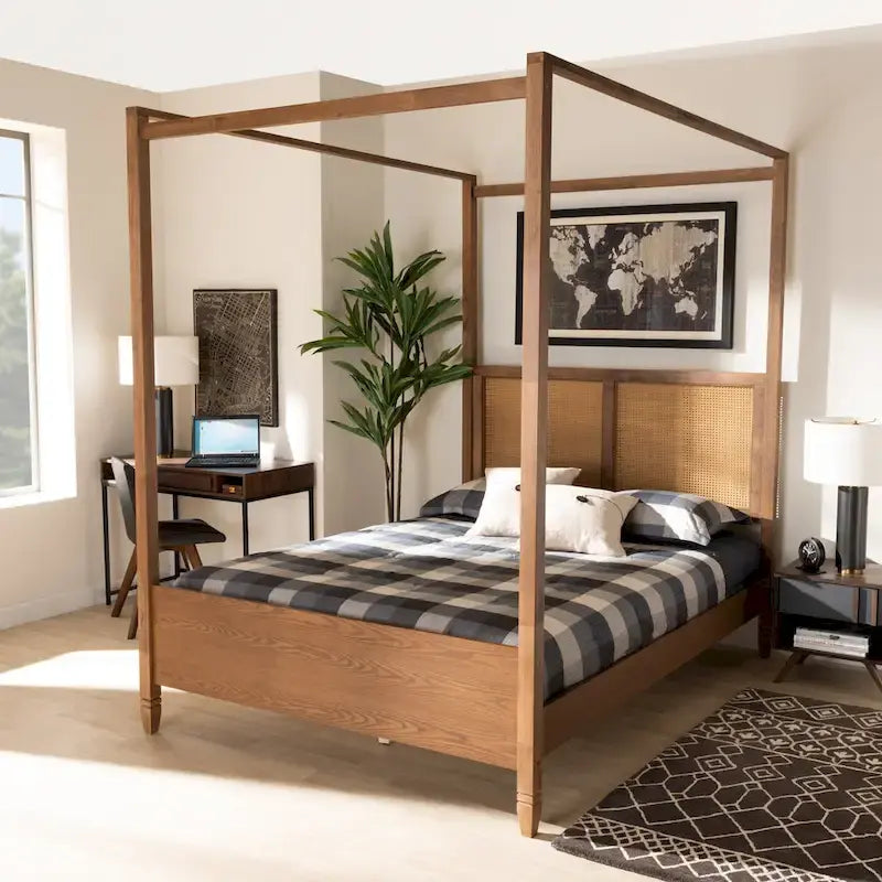 Cama con dosel de ratán sintético moderno