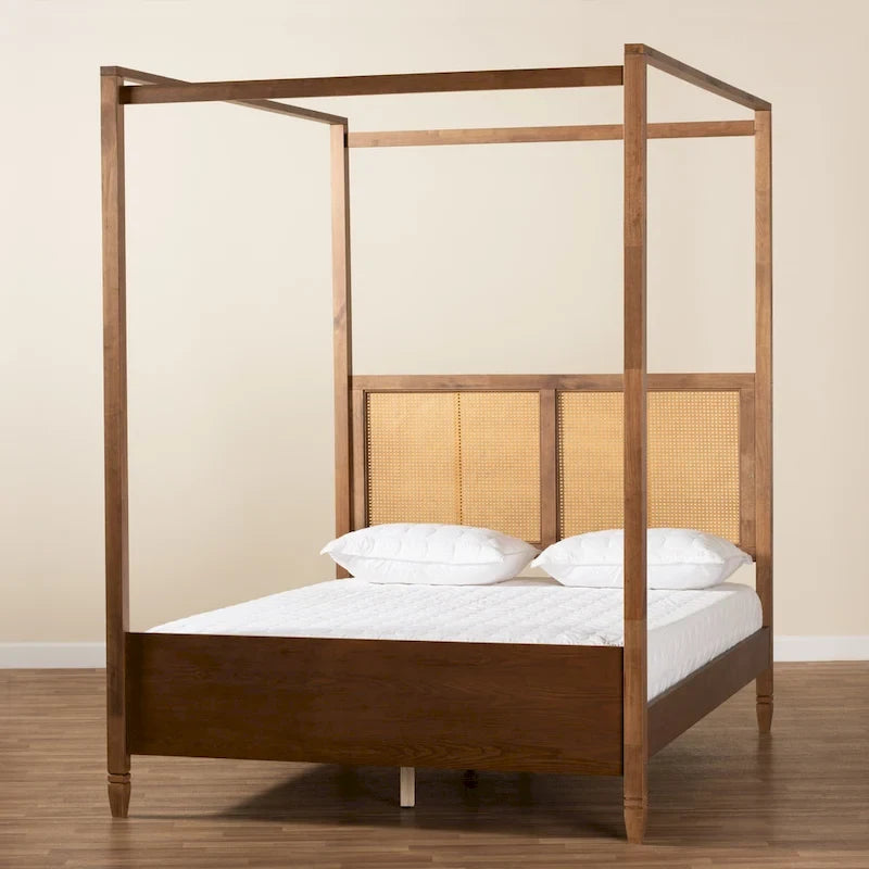 Cama con dosel de ratán sintético moderno