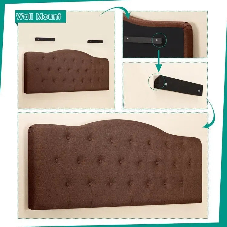 Cabecero tapizado con botones, altura ajustable, tejido acolchado premium