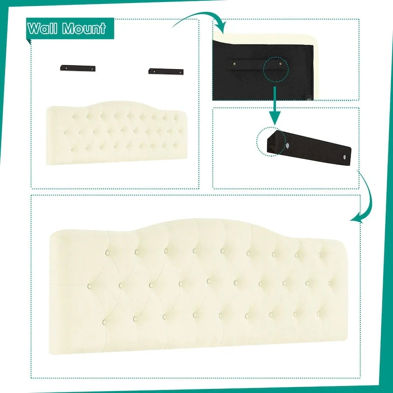 Cabecero tapizado con botones, altura ajustable, tejido acolchado premium