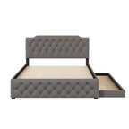 Cama tapizada tamaño Queen con nido individual y puertos USB, tela de lino, beige