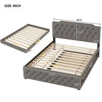 Cama tapizada tamaño Queen con nido individual y puertos USB, tela de lino, beige