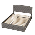 Cama tapizada tamaño Queen con nido individual y puertos USB, tela de lino, beige