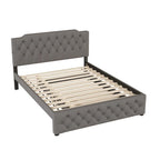 Cama tapizada tamaño Queen con nido individual y puertos USB, tela de lino, beige
