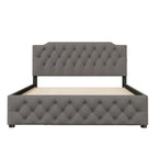Cama tapizada tamaño Queen con nido individual y puertos USB, tela de lino, beige