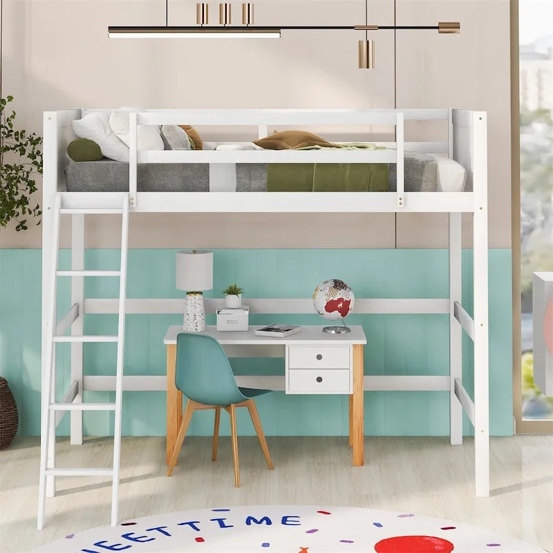 Litera alta individual de madera maciza con escalera
