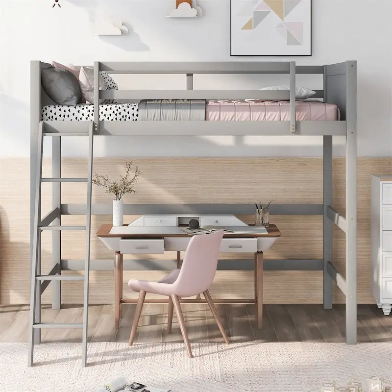 Litera alta individual de madera maciza con escalera