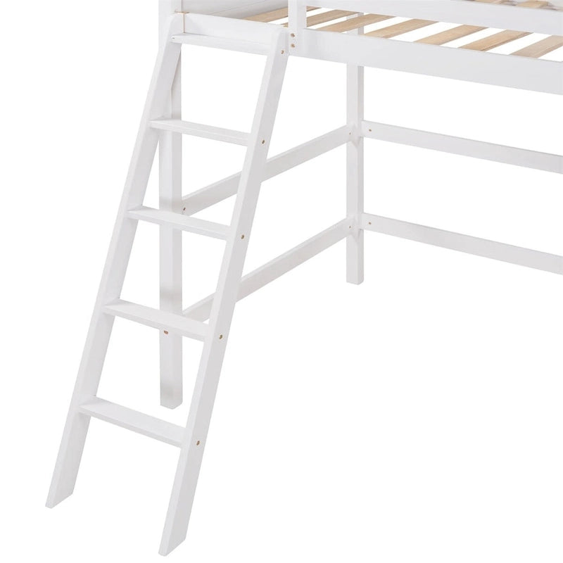 Litera alta individual de madera maciza con escalera