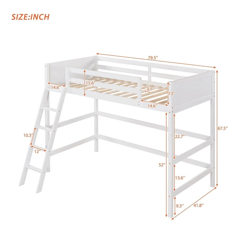 Litera alta individual de madera maciza con escalera