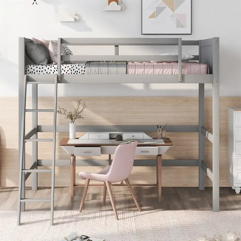 Litera alta individual de madera maciza con escalera