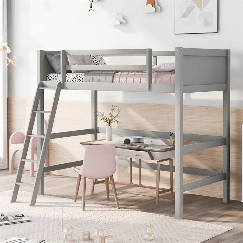 Litera alta individual de madera maciza con escalera