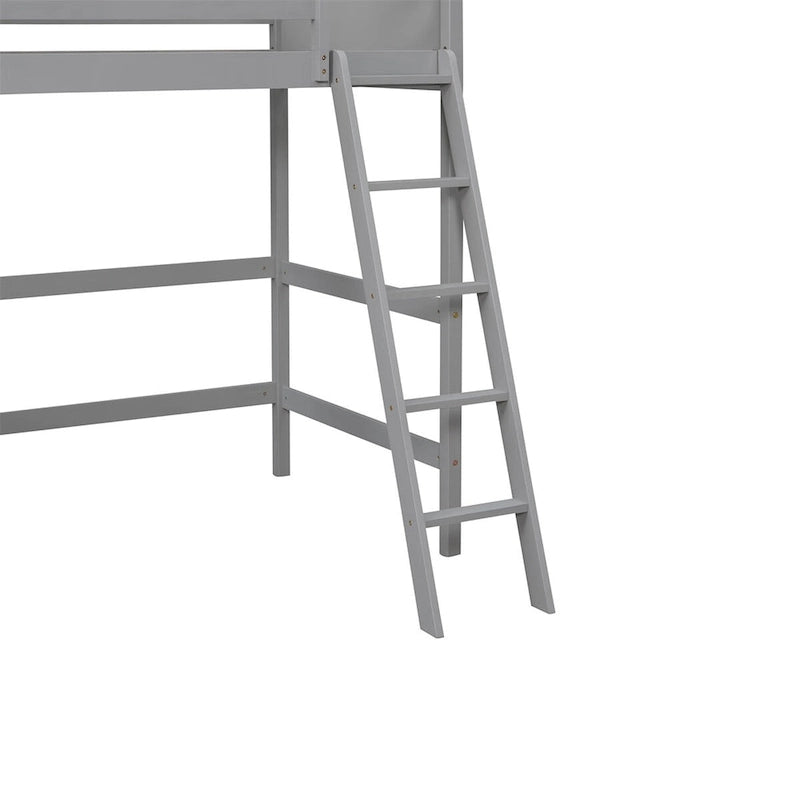 Litera alta individual de madera maciza con escalera