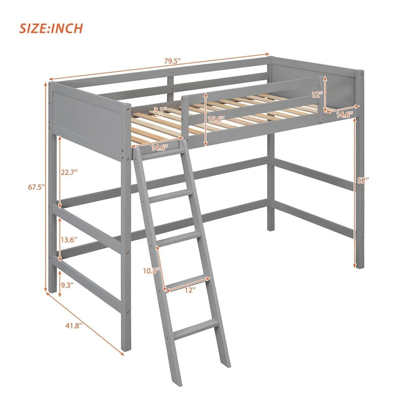 Litera alta individual de madera maciza con escalera