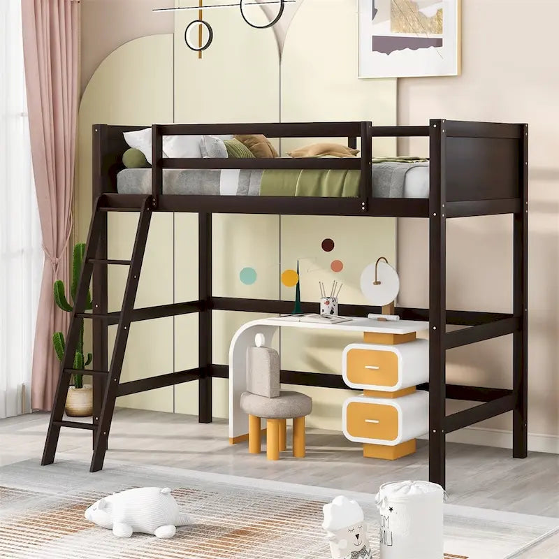 Litera alta individual de madera maciza con escalera