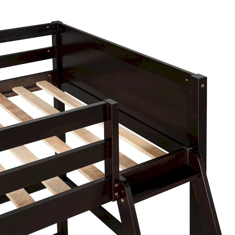 Litera alta individual de madera maciza con escalera