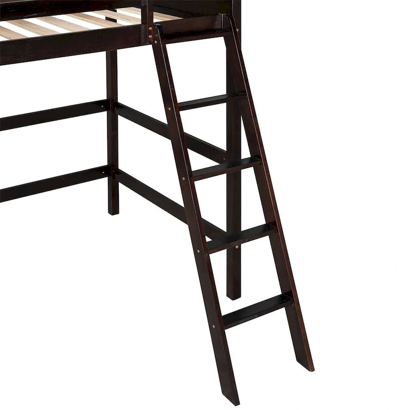 Litera alta individual de madera maciza con escalera