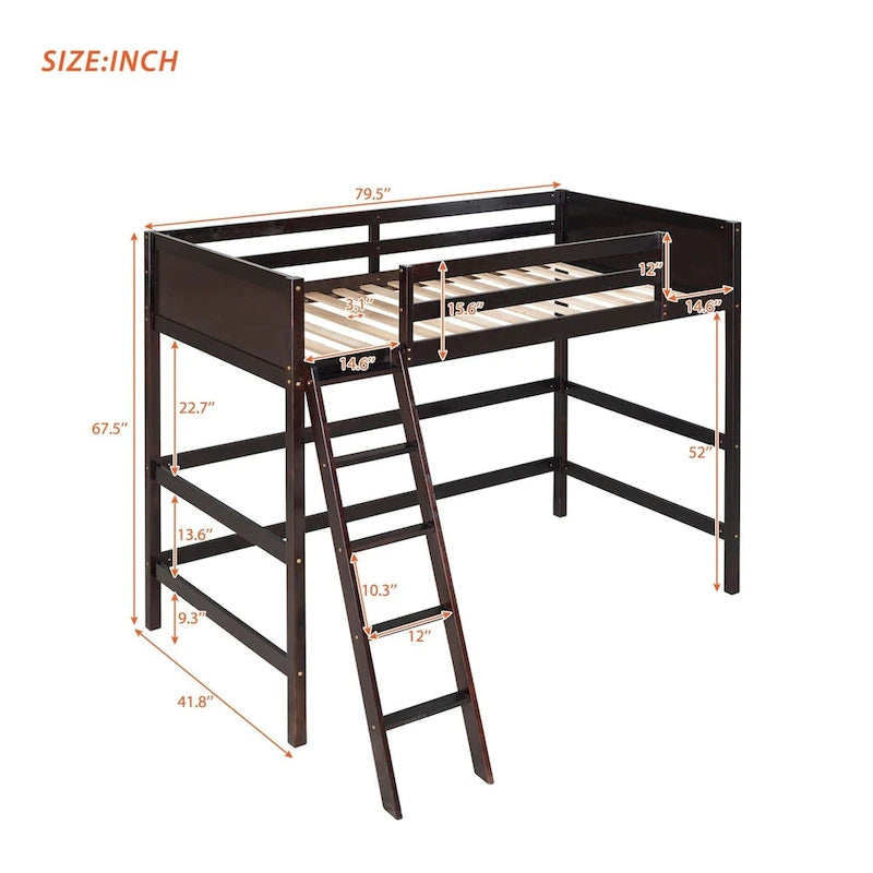 Litera alta individual de madera maciza con escalera