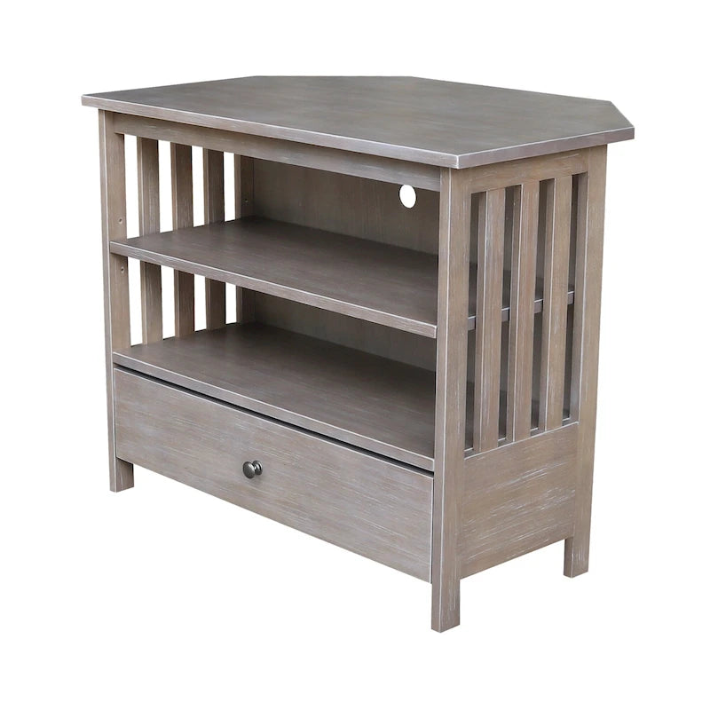 Mueble de TV de esquina con cajón y estantes