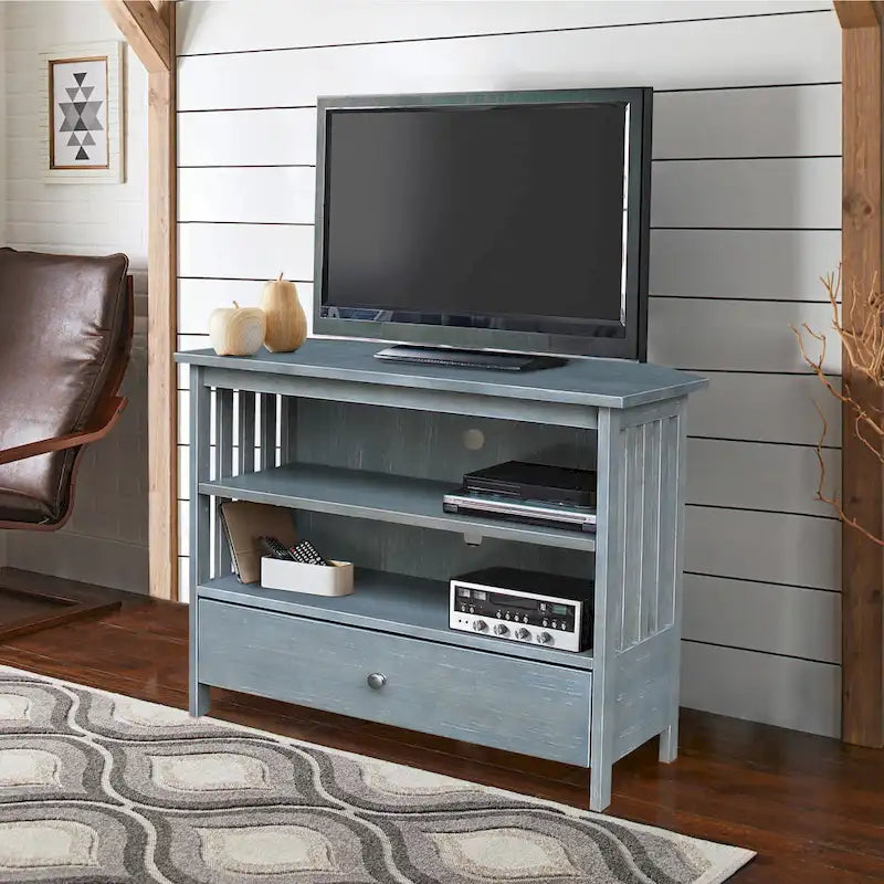 Mueble de TV de esquina con cajón y estantes