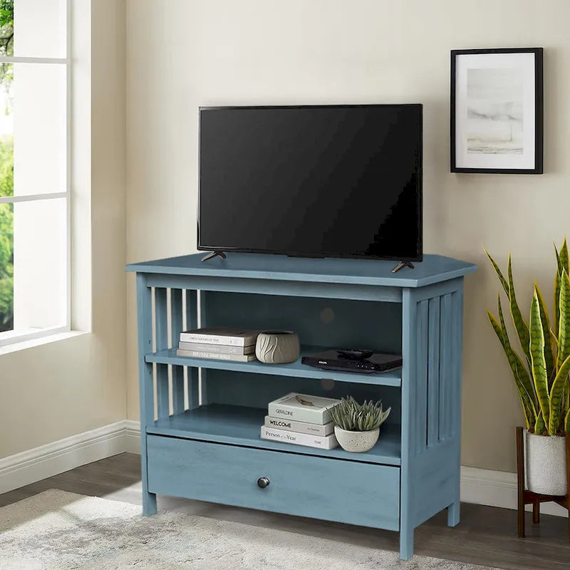 Mueble de TV de esquina con cajón y estantes