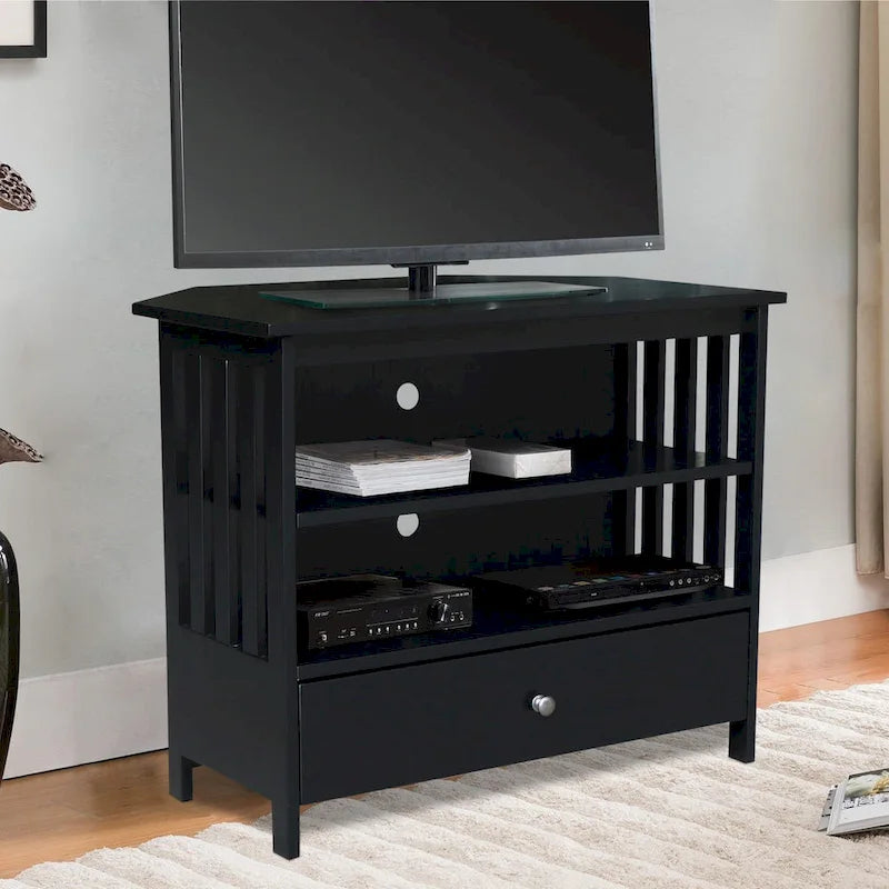 Mueble de TV de esquina con cajón y estantes