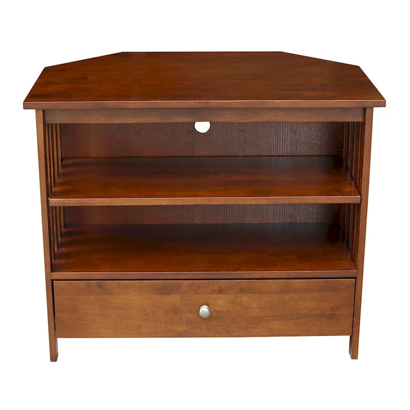 Mueble de TV de esquina con cajón y estantes
