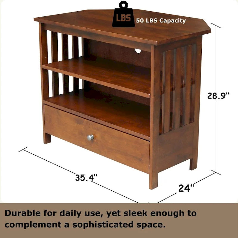 Mueble de TV de esquina con cajón y estantes