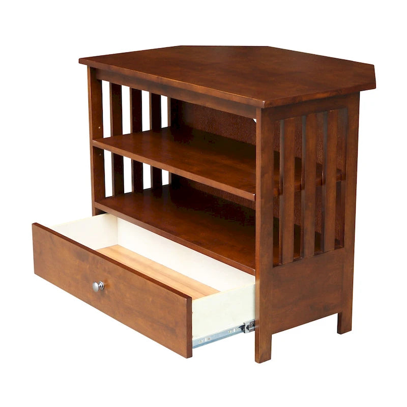 Mueble de TV de esquina con cajón y estantes