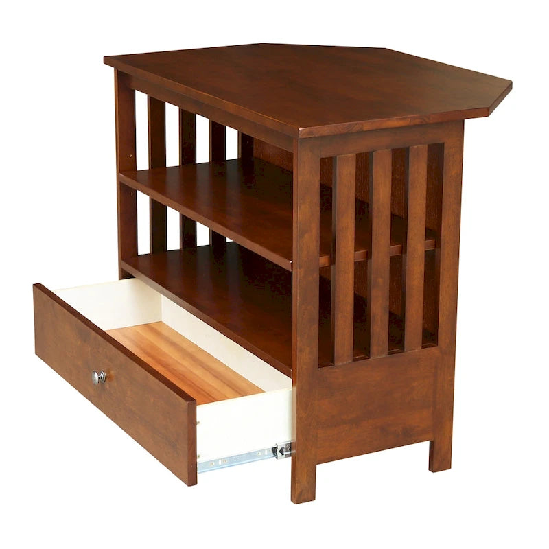 Mueble de TV de esquina con cajón y estantes