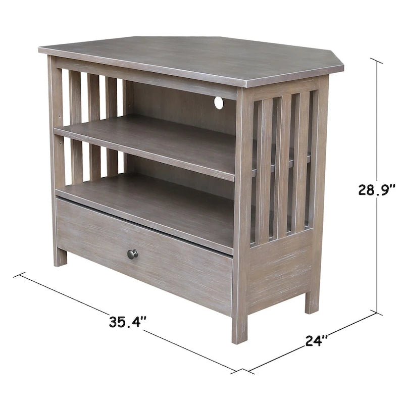 Mueble de TV de esquina con cajón y estantes