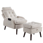 Tumbona tapizada con respaldo ajustable y otomana de almacenamiento