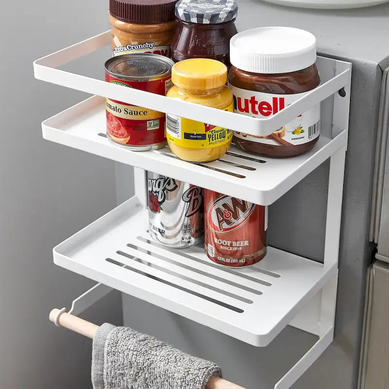 Estante organizador lateral magnético para refrigerador con soporte para toallas de papel
