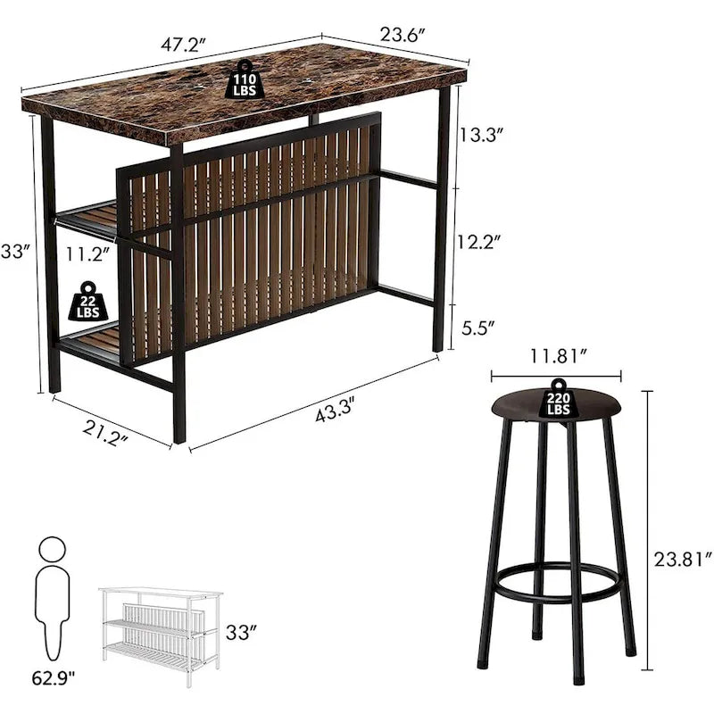 Isla de cocina con 2 taburetes y estantes abiertos
