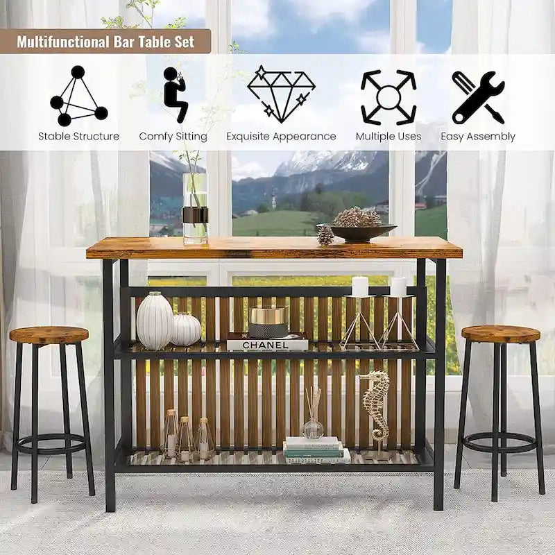 Isla de cocina con 2 taburetes y estantes abiertos