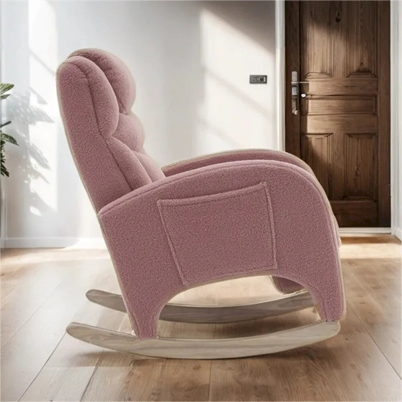 Mecedora tapizada con reposapiés ajustable y bolsillo lateral extraíble